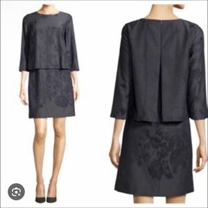 Lafayette 148 New York Navy Floral Jacquard Two-Piece Dress Set